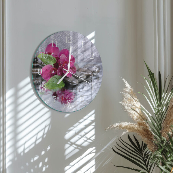 Skleněné hodiny na stěnu Orchidej