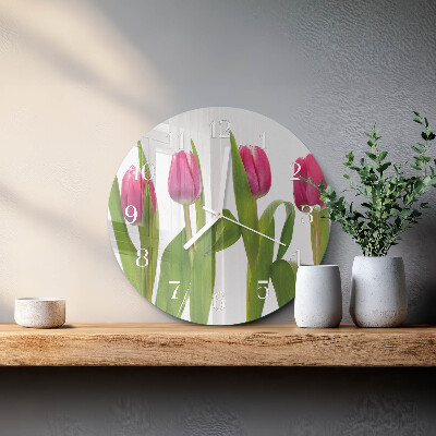 Skleněné hodiny na stěnu Tulipány