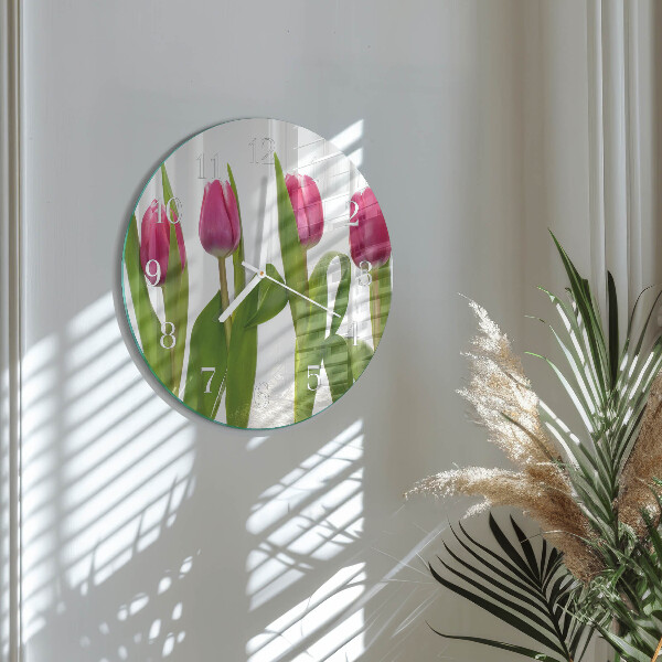 Skleněné hodiny na stěnu Tulipány