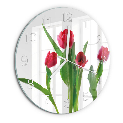 Skleněné hodiny na stěnu Tulipány