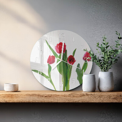 Skleněné hodiny na stěnu Tulipány