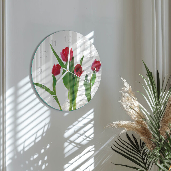 Skleněné hodiny na stěnu Tulipány