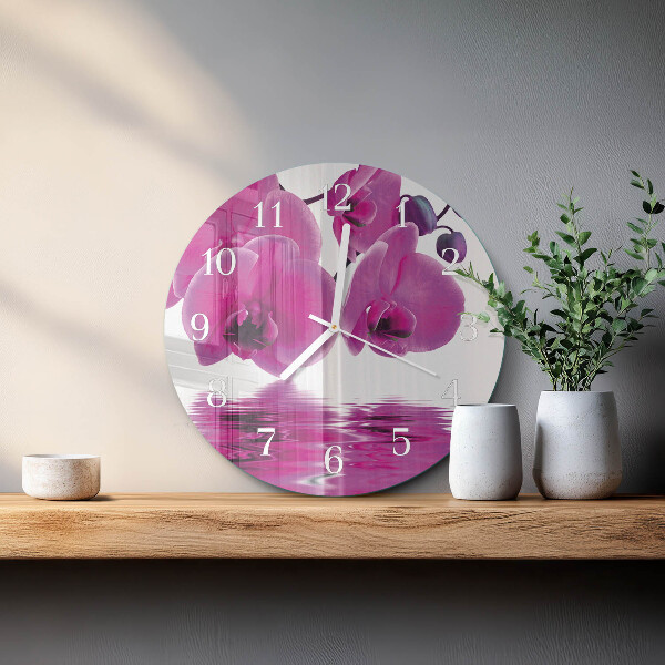 Skleněné hodiny na stěnu Orchidej