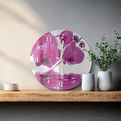 Skleněné hodiny na stěnu Orchidej