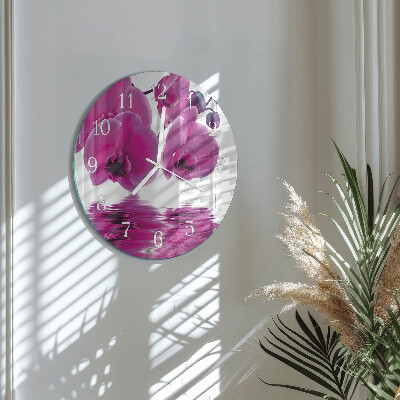 Skleněné hodiny na stěnu Orchidej