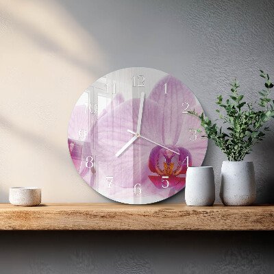 Skleněné hodiny na stěnu Orchidej