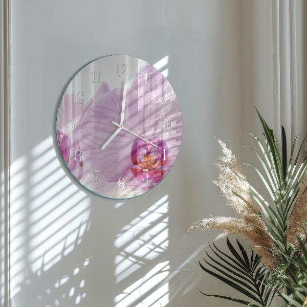 Skleněné hodiny na stěnu Orchidej