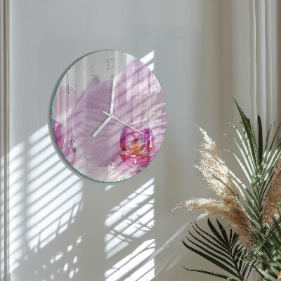 Skleněné hodiny na stěnu Orchidej