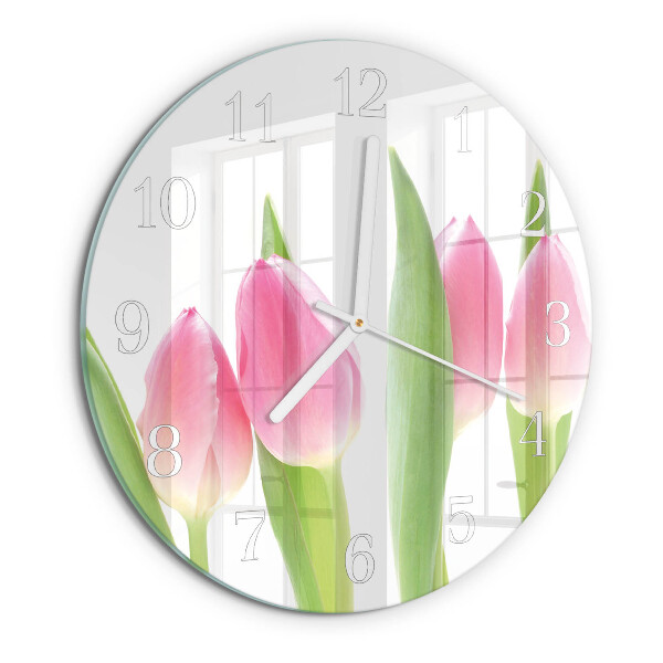 Skleněné hodiny na stěnu Tulipány