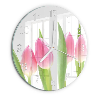 Skleněné hodiny na stěnu Tulipány