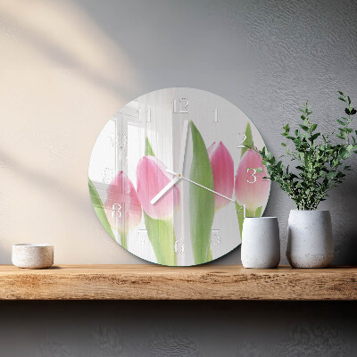 Skleněné hodiny na stěnu Tulipány