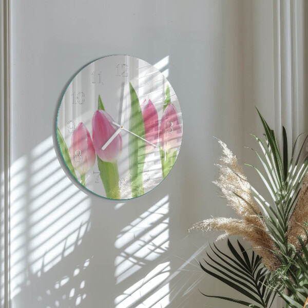 Skleněné hodiny na stěnu Tulipány