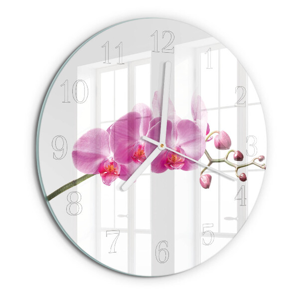 Skleněné hodiny na stěnu Orchidej