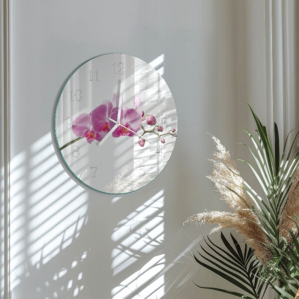 Skleněné hodiny na stěnu Orchidej