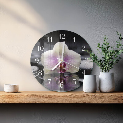 Skleněné hodiny na stěnu Orchidej