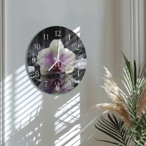 Skleněné hodiny na stěnu Orchidej
