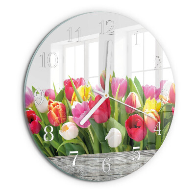 Skleněné hodiny na stěnu Tulipány