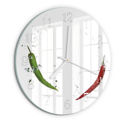 Skleněné hodiny na stěnu Chilli papričky