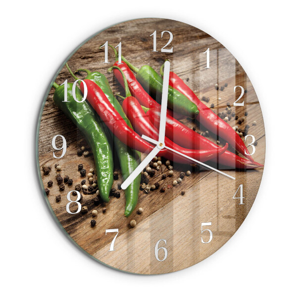 Skleněné hodiny na stěnu Chilli papričky