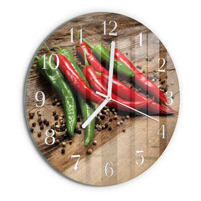 Skleněné hodiny na stěnu Chilli papričky