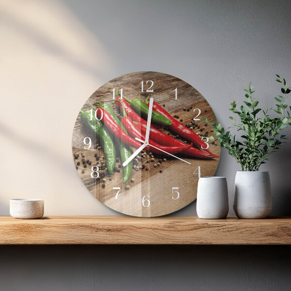 Skleněné hodiny na stěnu Chilli papričky