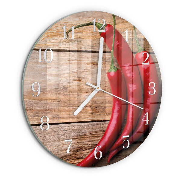 Skleněné hodiny na stěnu Chilli papričky