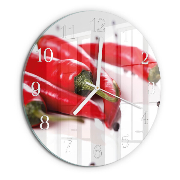 Skleněné hodiny na stěnu Chilli papričky