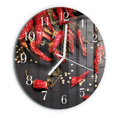 Skleněné hodiny na stěnu Chilli papričky