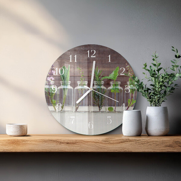 Skleněné hodiny na stěnu Bylinky