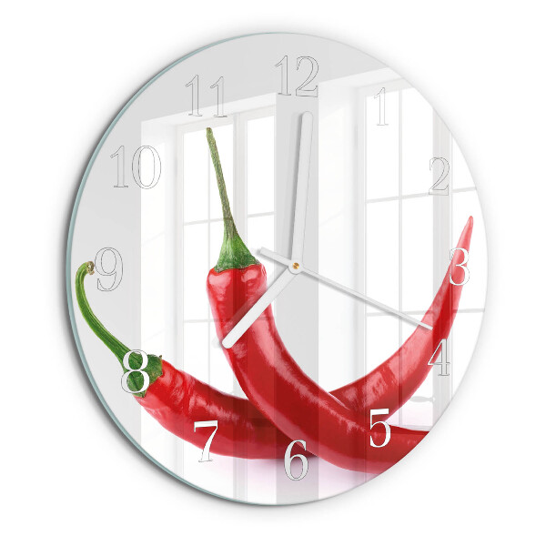 Skleněné hodiny na stěnu Chilli papričky