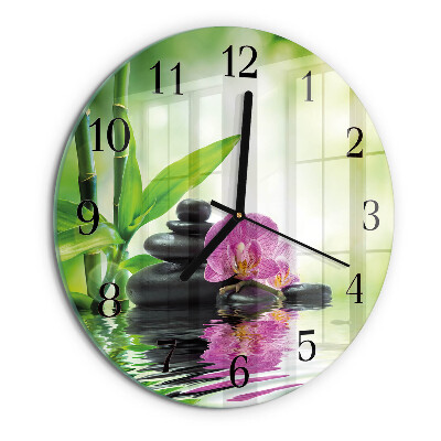Skleněné nástěnné hodiny Lázeňská orchidej