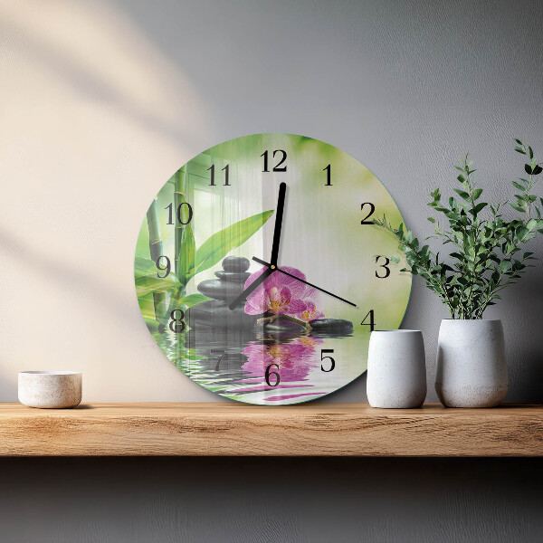 Skleněné nástěnné hodiny Lázeňská orchidej