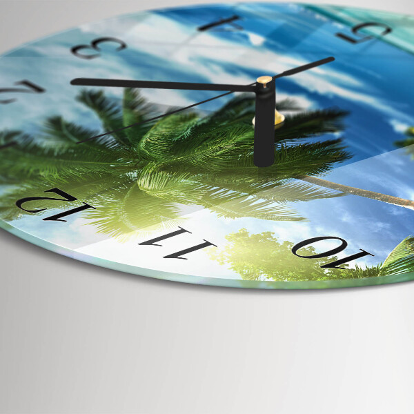 Skleněné nástěnné hodiny Palmový ostrov