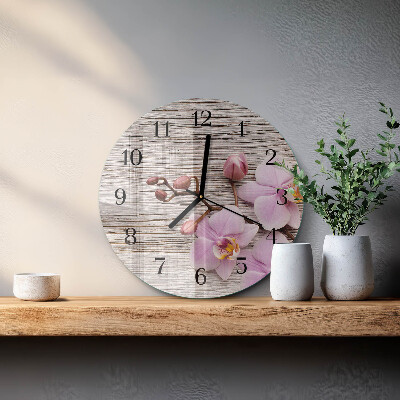 Skleněné nástěnné hodiny Orchidej