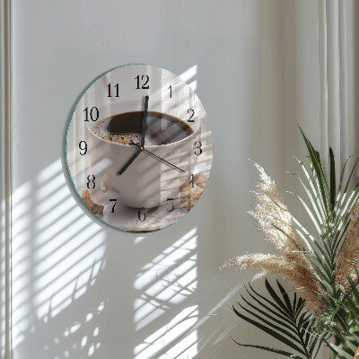 Skleněné nástěnné hodiny Káva