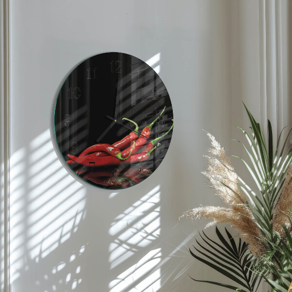 Skleněné nástěnné hodiny Chilli papričky