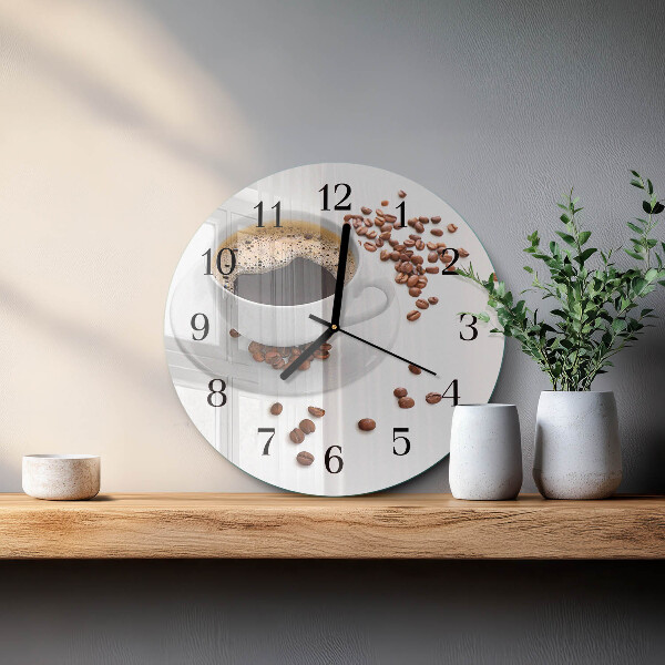 Skleněné nástěnné hodiny Káva