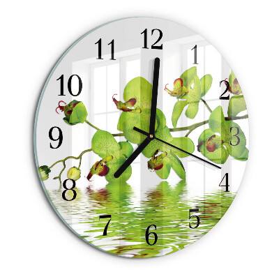 Skleněné nástěnné hodiny Orchidej