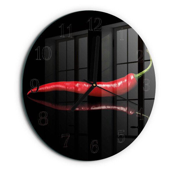 Skleněné nástěnné hodiny Chilli paprička