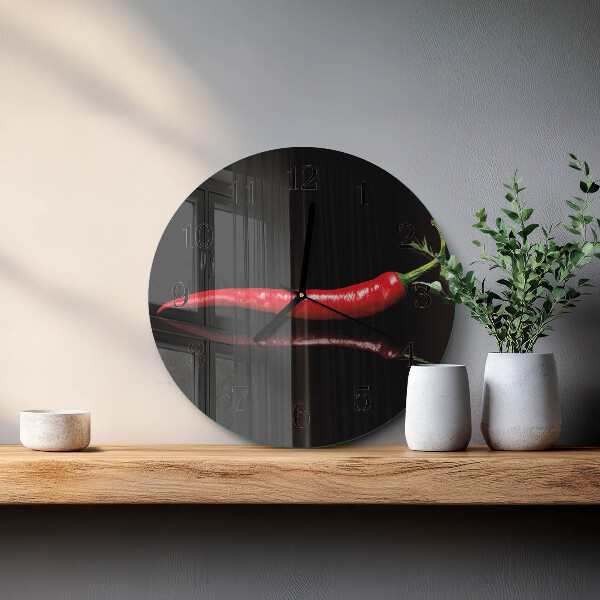 Skleněné nástěnné hodiny Chilli paprička