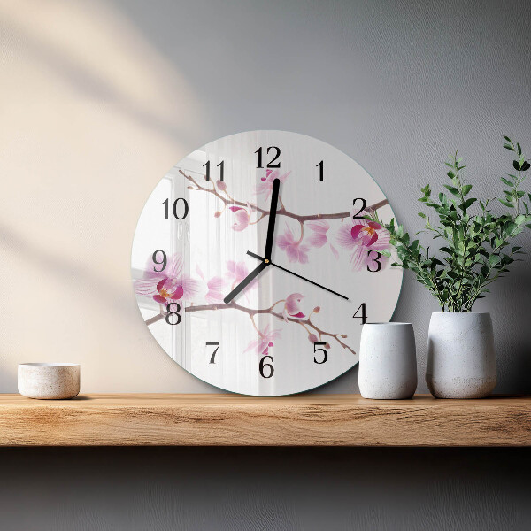 Skleněné nástěnné hodiny Orchidej