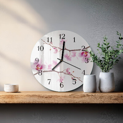 Skleněné nástěnné hodiny Orchidej