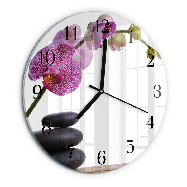 Skleněné nástěnné hodiny Orchidej