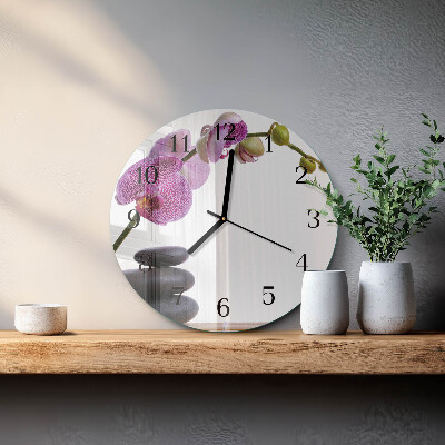 Skleněné nástěnné hodiny Orchidej