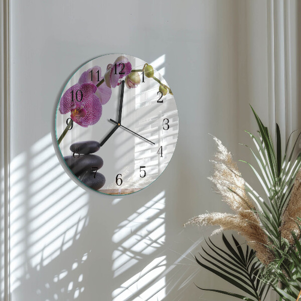Skleněné nástěnné hodiny Orchidej