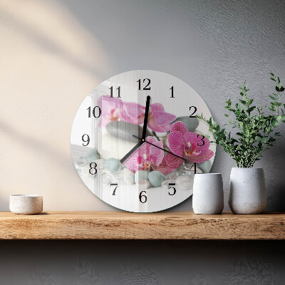 Skleněné nástěnné hodiny Orchideje