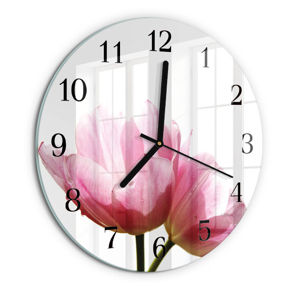 Skleněné nástěnné hodiny Tulipány