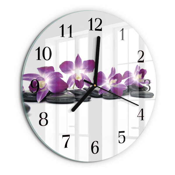 Skleněné nástěnné hodiny Orchidej