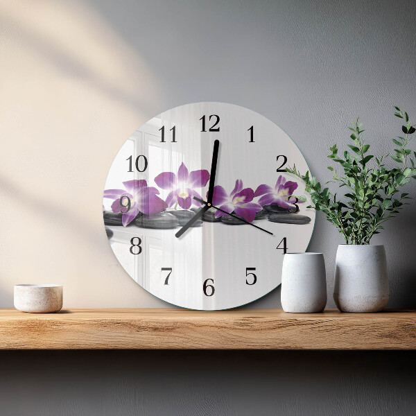 Skleněné nástěnné hodiny Orchidej