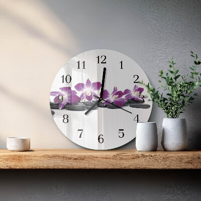 Skleněné nástěnné hodiny Orchidej